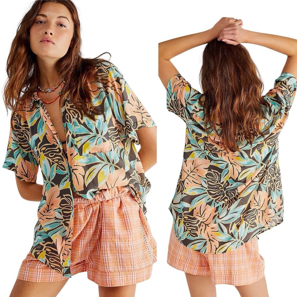 FP x Jen's Pirate Booty Aloha Kula Button Up Top Small Multicolor Floral Resort